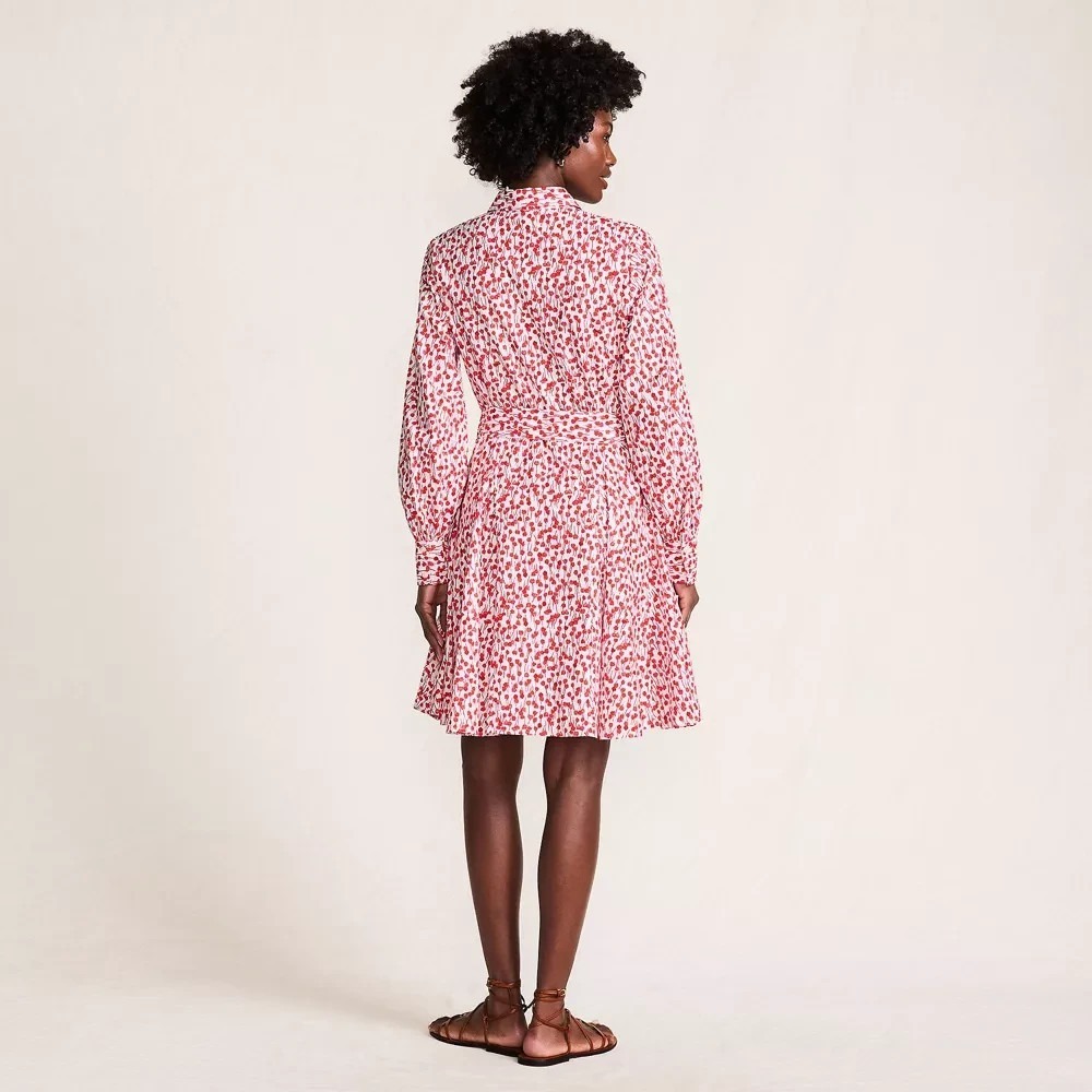 Lands' End Cotton Poplin Belted Button Front Floral Shirt Dress Godets Size L - Picture 2 of 9